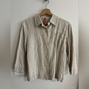Hanna Andersson Beige Lightweight Linen Shirt Jacket Top Medium Button Front